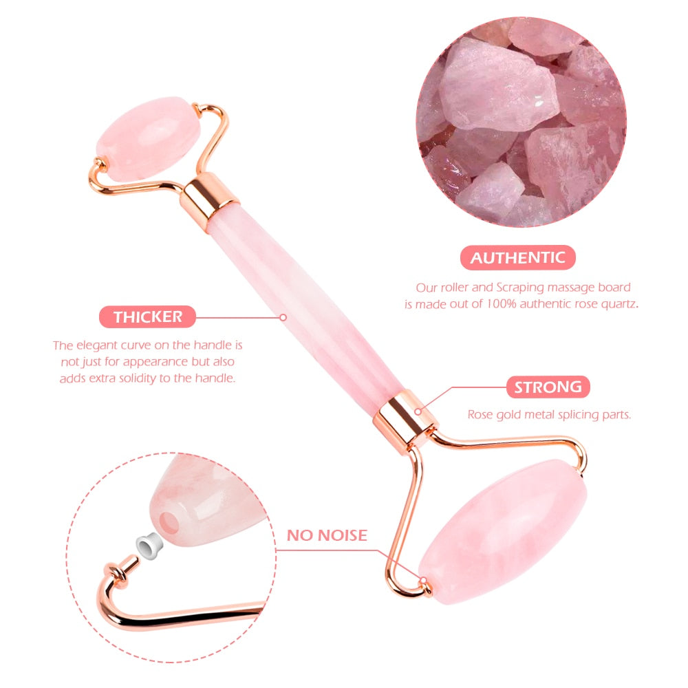 Natural Rose Quartz Roller Slimming Face Massager