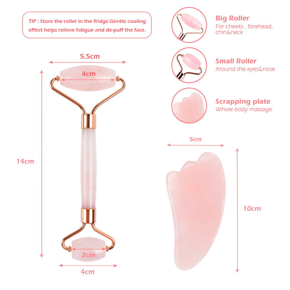 Natural Rose Quartz Roller Slimming Face Massager