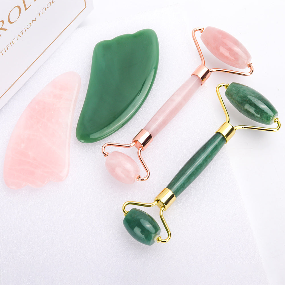 Natural Rose Quartz Roller Slimming Face Massager