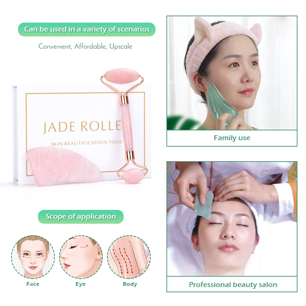 Natural Rose Quartz Roller Slimming Face Massager